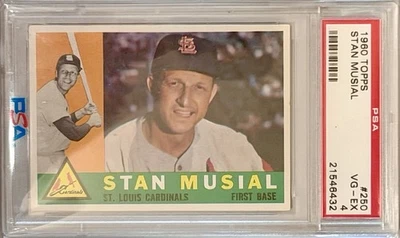1960 Topps #250 Stan Musial Cardinals Salón de la fama PSA 4 Foto 1 de 2