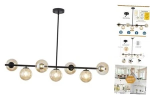 Modern Linear Chandelier 7-Lights Mid-Century Ceiling Light Fixture Globe - Picture 1 of 6