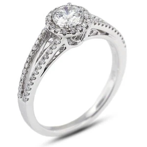 0.93ct G/VS2 Round Earth Mined Certified Diamonds White Gold Halo Accent Ring - Picture 1 of 11