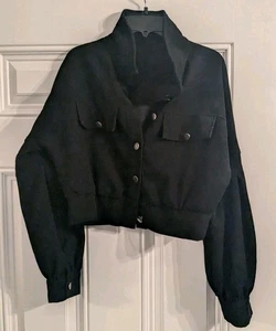 Moosta schwarze Crop Jacke Cord Langarm Ballonmanschette Größe S - Bild 1 von 10