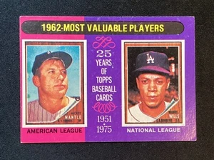 1975 Topps Mickey Mantle Maury Willis 1962 Most Valuable Players #200 Yankees - Picture 1 of 2
