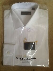 Peter England máquina Plisado Vestido Camisa De Algodón Collar de ala