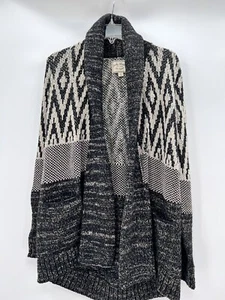 Lucky Brand Strickjacke vorne offen Gr. L Boho Wasserfall Pullover geometrisch - Bild 1 von 3