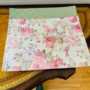 Cotton Reversible Pink Green Placemats Set of 9 Peonies Floral Checkered NEW - Picture 1 of 5