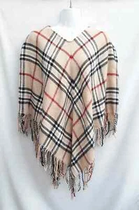 Lord & Taylor Nova Check Pattern Poncho Wrap Cape Fringe Made Germany - Picture 1 of 7