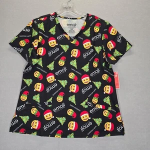 EMOJI Iconic Fashion Brand Size Large Scrub HOLIDAY Top New - Picture 1 of 9