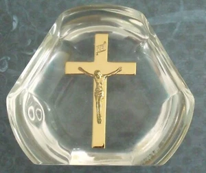Vintage Acrylic Lucite Gold Crucifix Cross Paperweight - Picture 1 of 7
