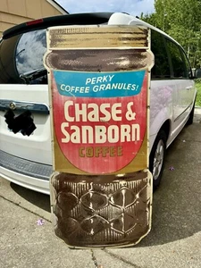 Giant 5ft 1960’s Chase & Sanborn Coffee Sign, Perky Granules, Grocery Display  - Picture 1 of 9