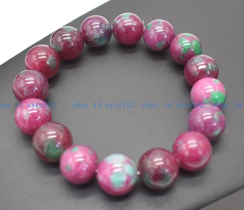 VALENTINO Bracciale Elastico Autentico 12mm Belle Gemme Rosse in Zoisite Pietra Rotonda Perline AA