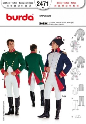 Burda Men's Costume NAPOLEON Historical Military Uniform Pattern 2471 Size 36-48 - Image 1 of 4