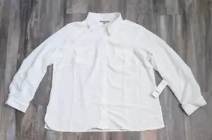 NWT NY Collection Women's Blouse 2X Button Up Shirt Color Sugar White NEW - Picture 1 of 7