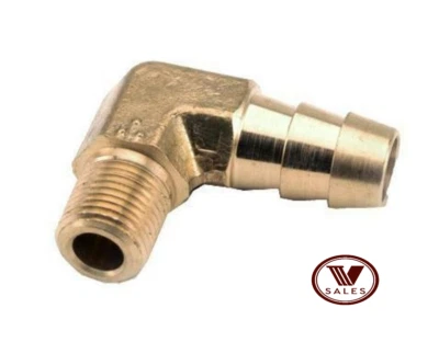 BRAND NEW! 1/4" Hose Barb x 1/4 Male NPT Brass 90 Degree Elbow HB4-MNPT4-90 - Image 1 of 3