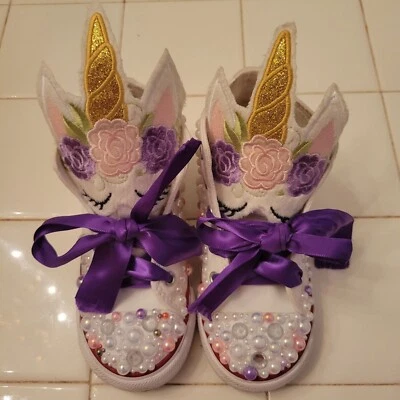 Zapatos Converse Unicornio Cuentas Personalizados Infantil 9 Bordados Bling Glam Regalo Foto 1 de 4