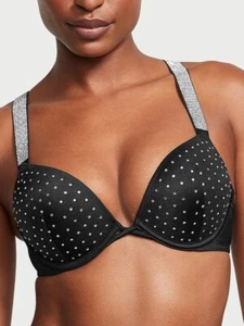 Victoria's Secret Black Shine Strap Bombshell Push-Up Bikini Top 36C US - Picture 1 of 9