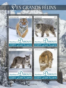 Djibouti 2019 MNH Wild Animals Stamps Tigers Cougar Amur Snow Leopards 4v M/S - Picture 1 of 1