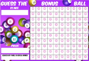 A4 GUESS THE BONUS BALL Fundraising Scratchcard Event 100 Squares Game Charity - Picture 1 of 1