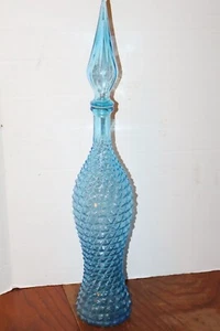 BLUE PINEAPPLE DIAMOND POINT EMPOLI GENIE DECANTER BOTTLE MCM 23" ExCnd - Picture 1 of 5