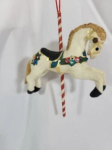 Merry Go rundes Pferd Ornament handgefertigt Pappmaché 4,5" - Bild 1 von 3