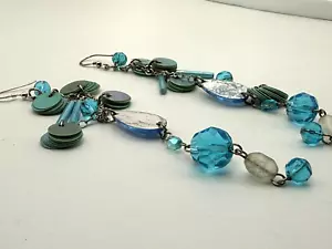 Vintage Sterling Silver Earrings 925 Dangle Drop Blue Acrylic Mermaid - Picture 1 of 9