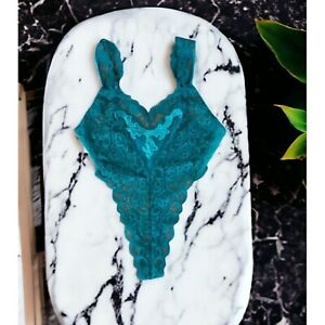Victoria's Secret Vintage 90s Teal Lace Bodysuit Teddy Size Medium Made in USA