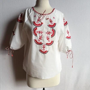 Vintage Polish Biale Kurpie Peasant Style Embroidered Blouse Poland White Kurpie - Picture 1 of 8
