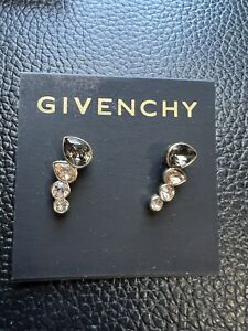  Givenchy Gold Tone Grey Pave Crystal Post Earrings $42 NEW
