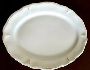 Stoneware Oval Embossed Scalloped Edge 14" x 11" Platter - Cream/Brushed Edges - Picture 1 of 6