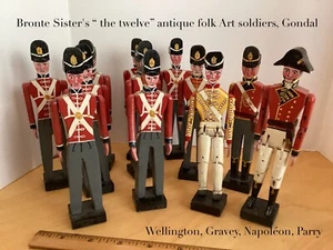 BRONTE SISTER'S 12 Antique Folk Art Semi-articulated 12 Handmade Soldiers Gondal - Picture 1 of 23