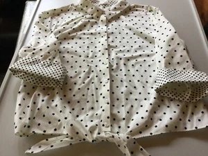 Chico’s No Iron Blouse White Blk Polka Dots 3/4 Sleeves, sz 3 - Picture 1 of 5