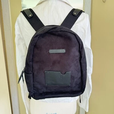 Adult Suede Leather Backpack Black  Unisex School Bag College Hiking 13.5 x 15" - Image 1 of 4