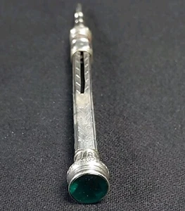 Victorian Engraved Square Barrel Propelling Mechanical Pencil Green Faceted Seal - Picture 1 of 19