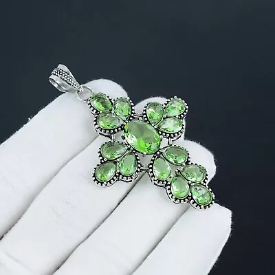 Verde Ametista Gemma a Mano 925 Pendente Argento Sterling per Matrimonio Regali - Immagine 1 di 4