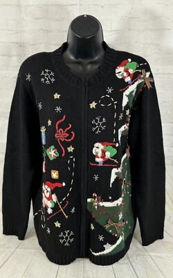 Cárdigan con Cuentas Bordado Reliquia Coleccionables S Navidad Vacaciones Santa Cremallera Foto 1 de 4