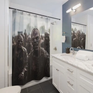 Tenda doccia zombie tema Halloween spettrale decorazione bagno dimensioni 71" × 74" - Foto 1 di 3