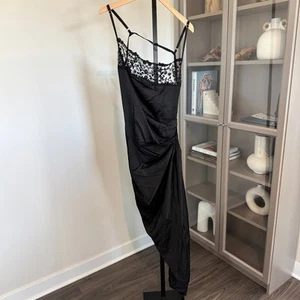 Jacquemus La Saudade Ruched Midi Dress NEW Le Chouchou Brodee Black NWT Size 42 - Picture 1 of 6