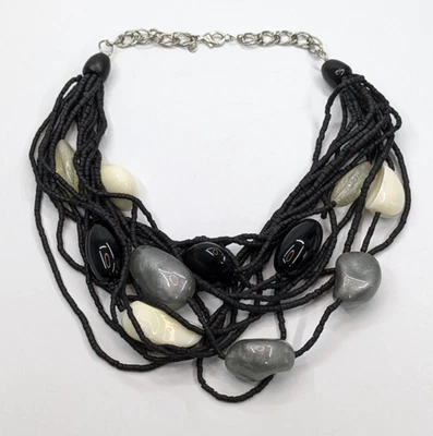 Collar Chico's Negro Madera Cuentas Multi Hilo Grueso Acrílico Piedra Distintivo 21" Foto 1 de 4