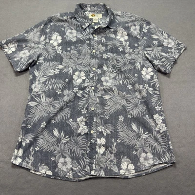 Hawaiian Shirt Adult Large Gray Floral Button Up Short Sleeve Casual Beach  Mens - Image 1 of 4