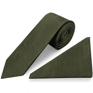  olivgrün strukturierte dünne Krawatte und quadratisches Taschenset für Herren Hochzeit formelle Krawatten - Bild 1 von 4