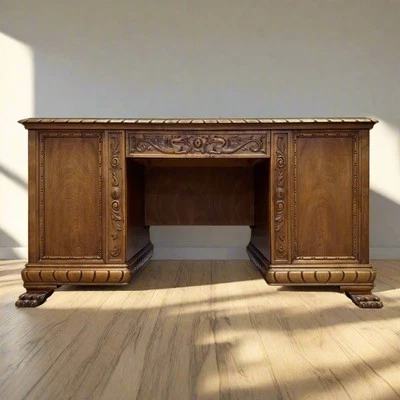 Vintage Schreibtisch | Neo-Renaissance | 1950 | Nussbaum - Bild 1 von 4