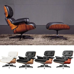 Classic Eames Lounge Chair &Ottoman Swivel Armchair Real Leather Walnut Rosewood - Picture 1 of 88