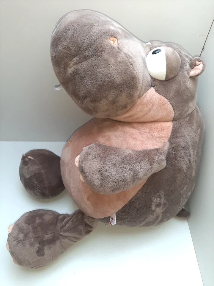 Wie neu: riesiges superweiches Nilpferd Nici grau rosa Plüsch Etikett ca. 70 cm - Bild 1 von 4
