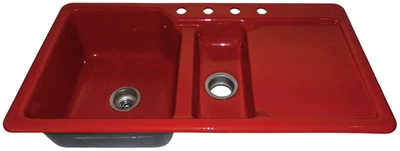 Fregadero de escurridor Kohler Epicurean Sequoia 1983 (rojo) de porcelana y hierro fundido de 2 bahías Foto 1 de 4