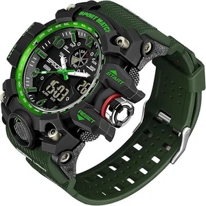 Sanda Fashion Watch Military Style, Digital Analog, Large Face Green NEW - Picture 1 of 1