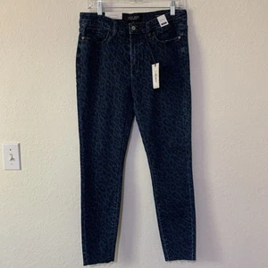 Judy Blue Jeans Women's 11/30 Blue Skinny Fit Leopard Print Mid Rise Raw Hem NWT - Picture 1 of 9