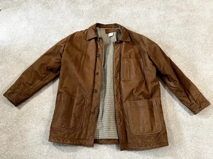 Giacca vintage LL Bean uomo grande pelle marrone scamosciata fienile lavoro campo cappotto USA - Foto 1 di 17