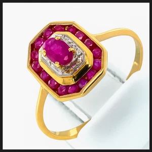 Anillo Art Deco Oro 18K 750 0,72Ct Rubí Diamante Nuevo RG 52 Art Nouveau Mujer Rubí - Imagen 1 de 24