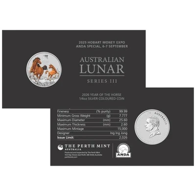 Year of the Horse ANDA Hobart Money Expo 2026 1/4 oz Silver Coin Perth Mint - Image 1 of 4