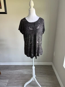 Lucky Brand women’s black with multicolored design short sleeve top - Picture 1 of 6