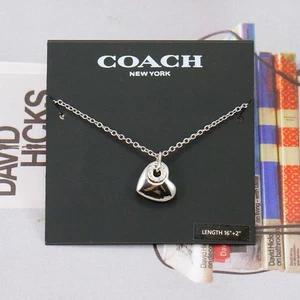 NWOT Coach Open Circle Heart Necklace Silver Tone - Picture 1 of 6