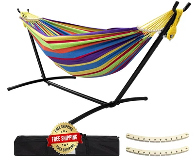 Hamaca Doble De Acero 2 Personas Con Soporte Base Para Pátio Jardim Exterior Novo - Imagem 1 de 4